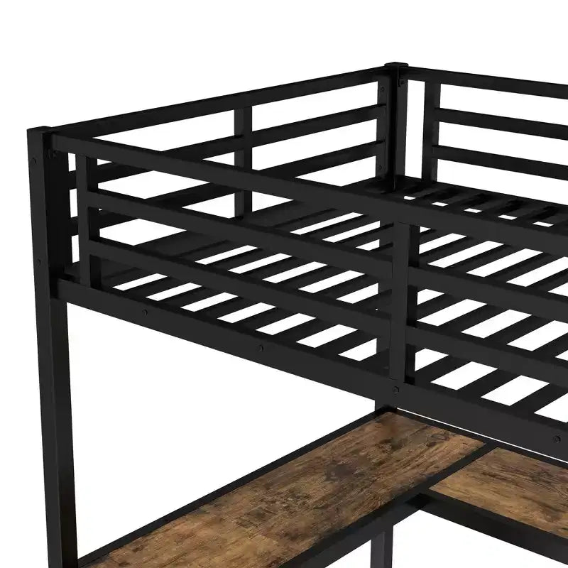Letto a soppalco in metallo Twin XL con scrivania e mensole