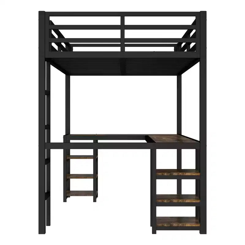 Letto a soppalco in metallo Twin XL con scrivania e mensole