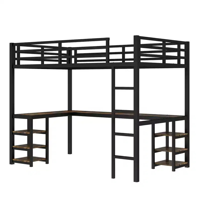Letto a soppalco in metallo Twin XL con scrivania e mensole