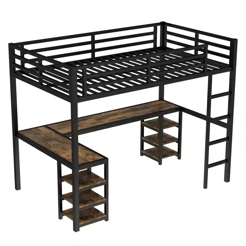 Letto a soppalco in metallo Twin XL con scrivania e mensole