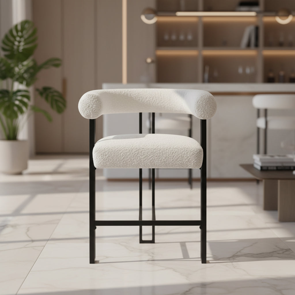 Modern Counter Height Stools with Back and Armrests, Beige Boucl Upholstered Counter Stools for Kitchen Island or Home Bar-Panipeachy