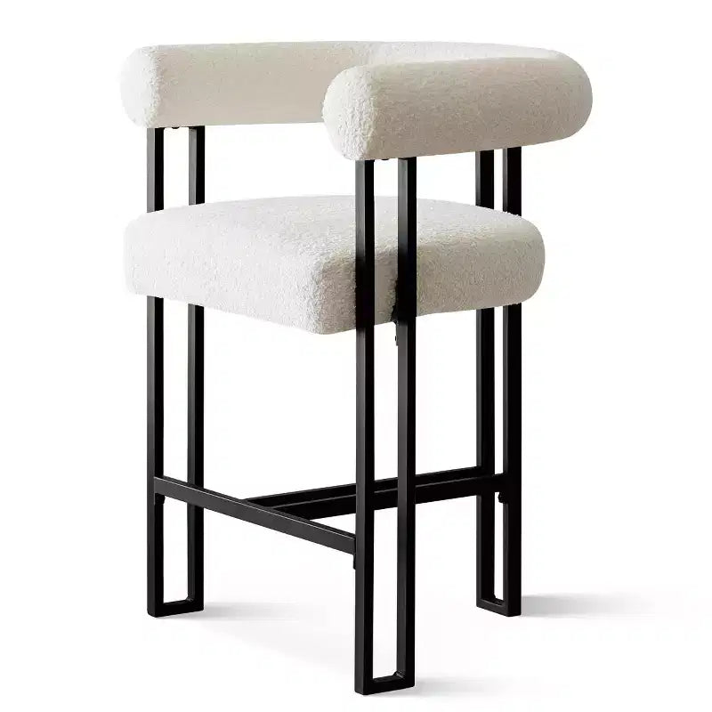Sgabelli da bar con braccioli e schienale, altezza bancone, set da 6 – Rivestimento in tessuto boucle beige