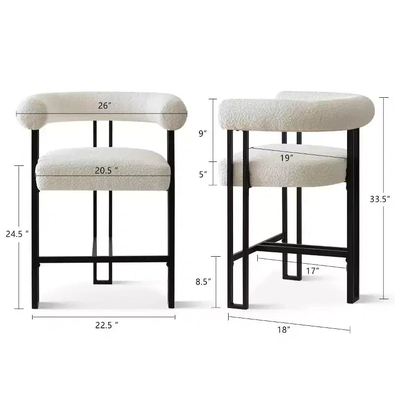 Sgabelli da bar con braccioli e schienale, altezza bancone, set da 6 – Rivestimento in tessuto boucle beige