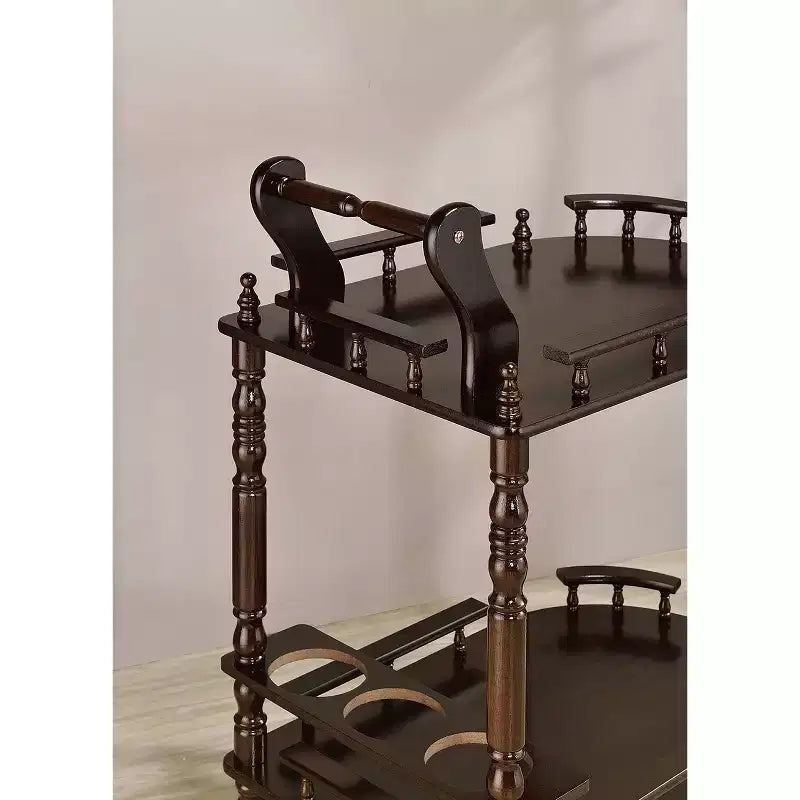 Carrello portavivande a 2 ripiani con portabottiglie - Finitura in legno di ciliegio