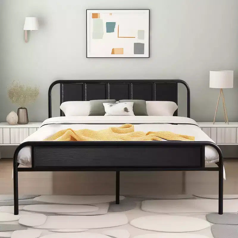 Struttura Letto a Piattaforma in Metallo con Testiera in Legno