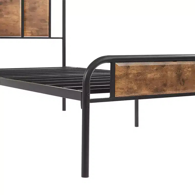 Struttura Letto a Piattaforma in Metallo con Testiera in Legno