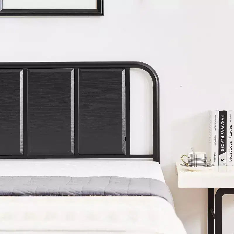 Struttura Letto a Piattaforma in Metallo con Testiera in Legno