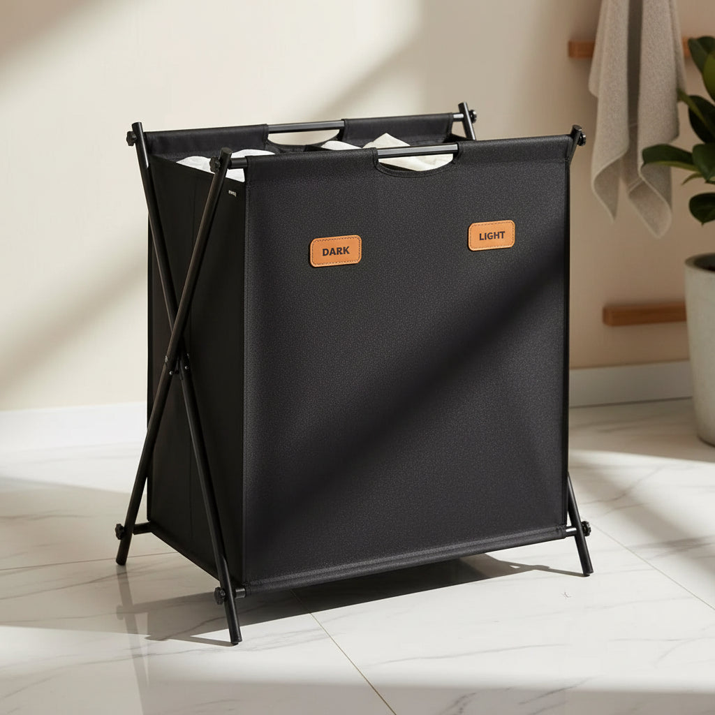 SONGMICS Laundry Hamper, Laundry Basket, Laundry Sorter Collapsible X-Frame, Clothes Organizer with Customizable Labels